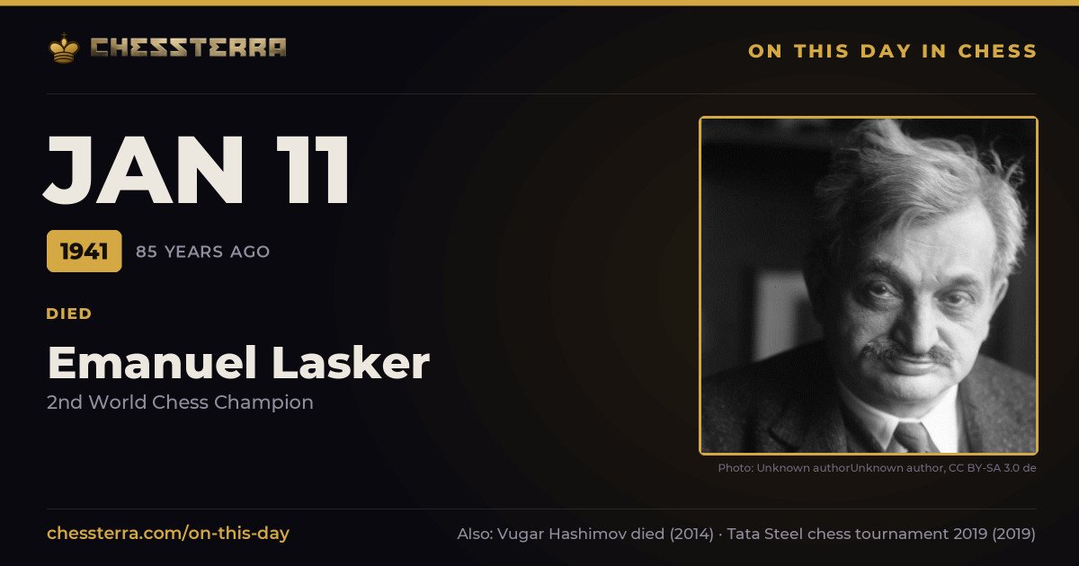 January 11, 1941: Emanuel Lasker died. On this day in chess history.