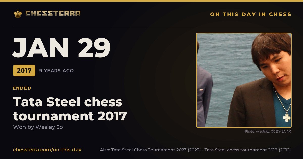 January 29, 2017: Tata Steel chess tournament 2017 ended, won by Wesley So. On this day in chess history.