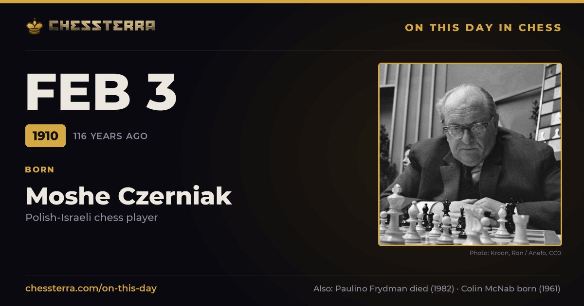 February 3, 1910: Moshe Czerniak was born. On this day in chess history.
