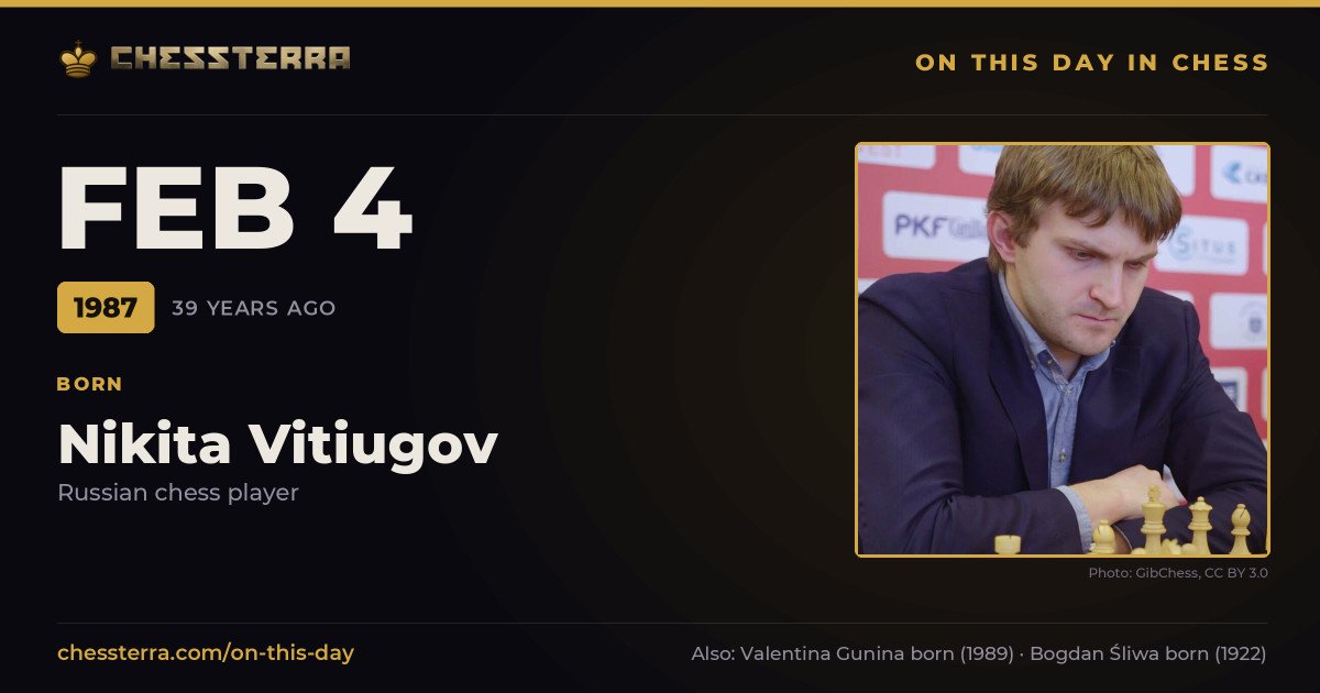 February 4, 1987: Nikita Vitiugov was born. On this day in chess history.