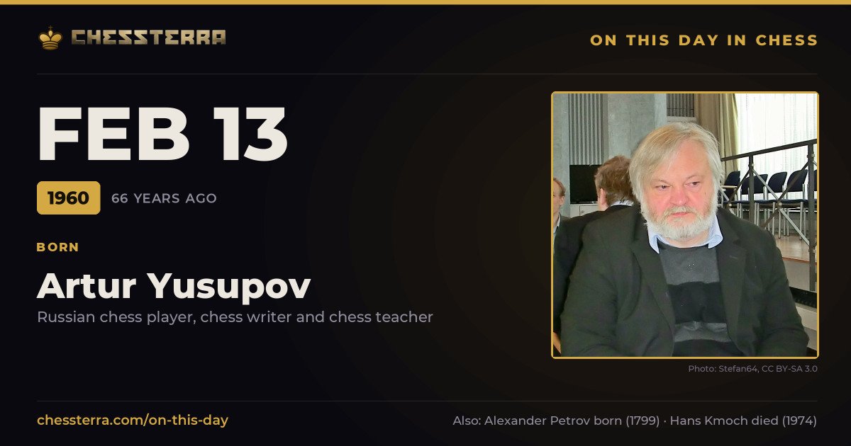February 13, 1960: Artur Yusupov was born. On this day in chess history.