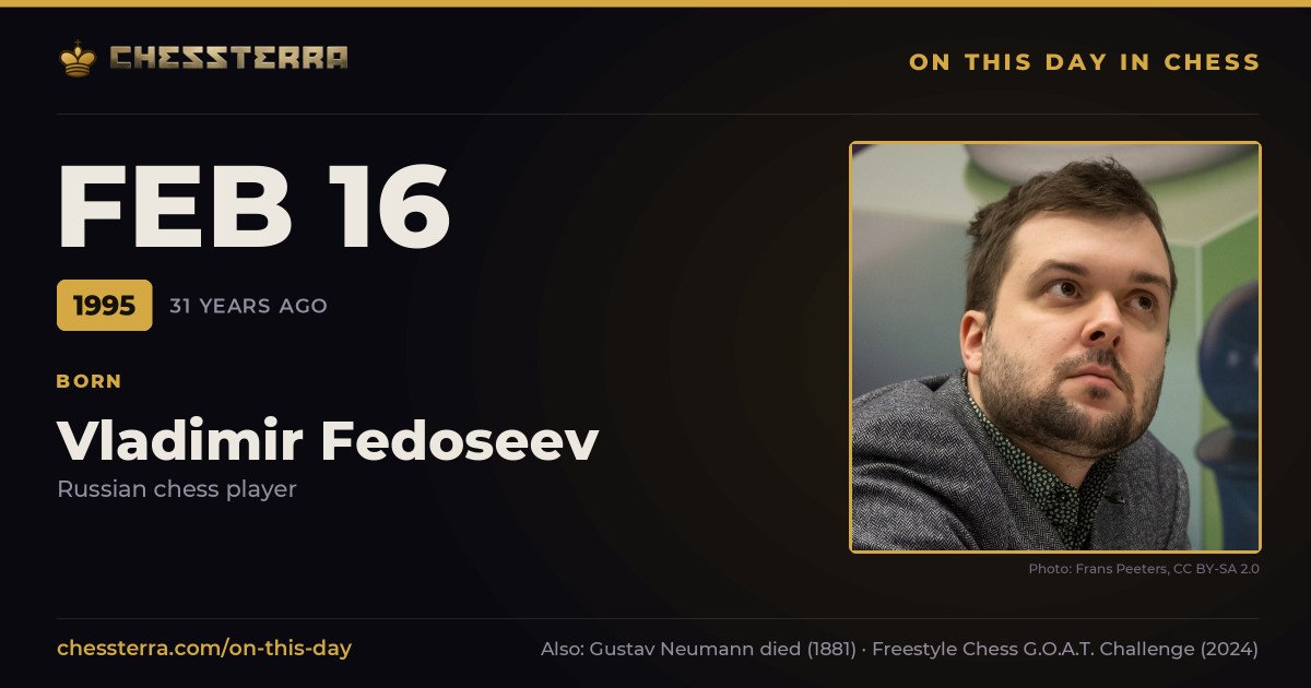 February 16, 1995: Vladimir Fedoseev was born. On this day in chess history.