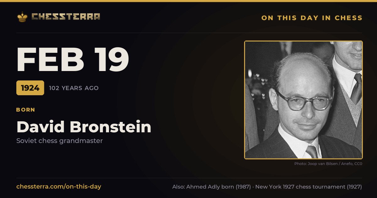 February 19, 1924: David Bronstein was born. On this day in chess history.