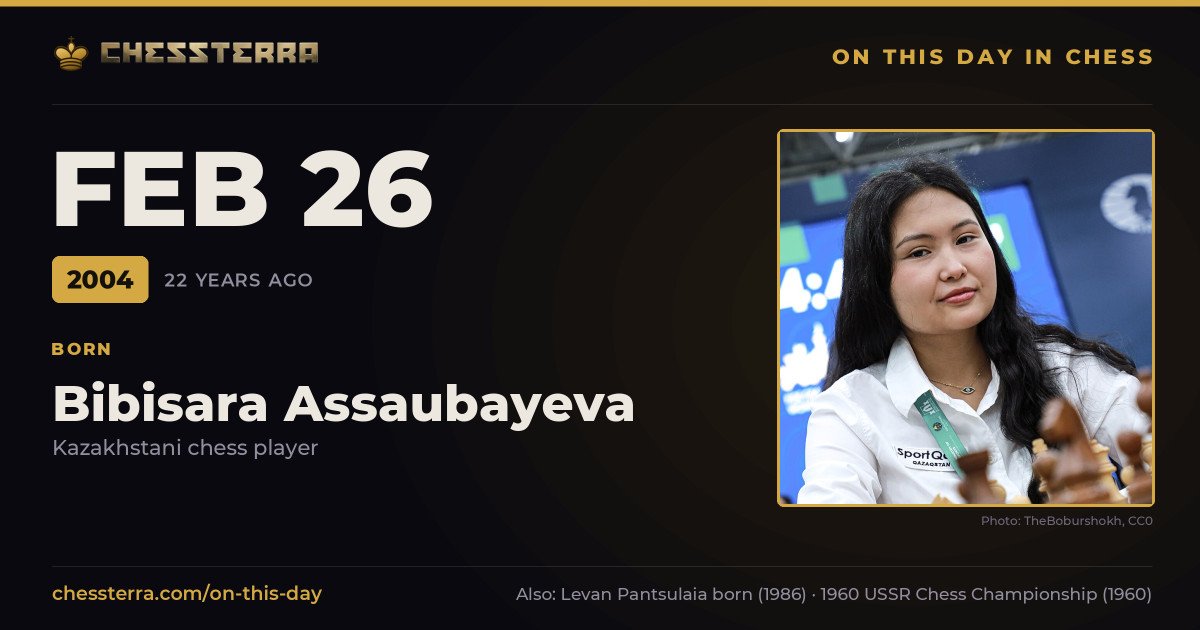 February 26, 2004: Bibisara Assaubayeva was born. On this day in chess history.