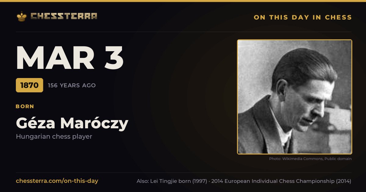 March 3, 1870: Géza Maróczy was born. On this day in chess history.