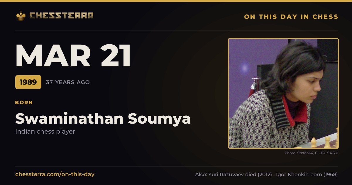 March 21, 1989: Swaminathan Soumya was born. On this day in chess history.