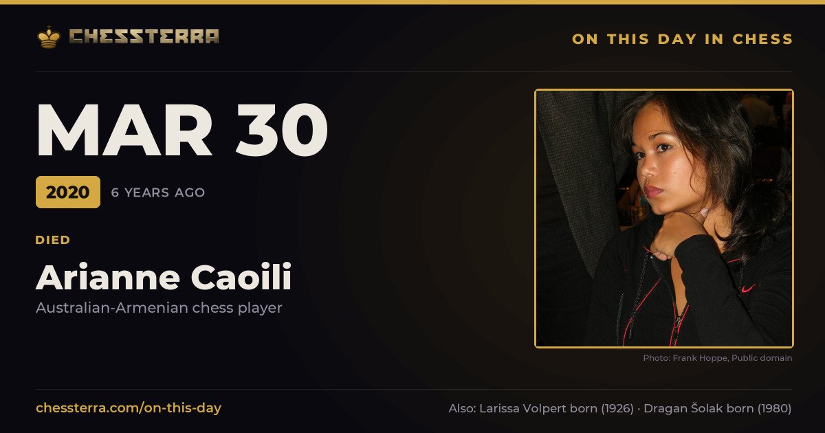 March 30, 2020: Arianne Caoili died. On this day in chess history.