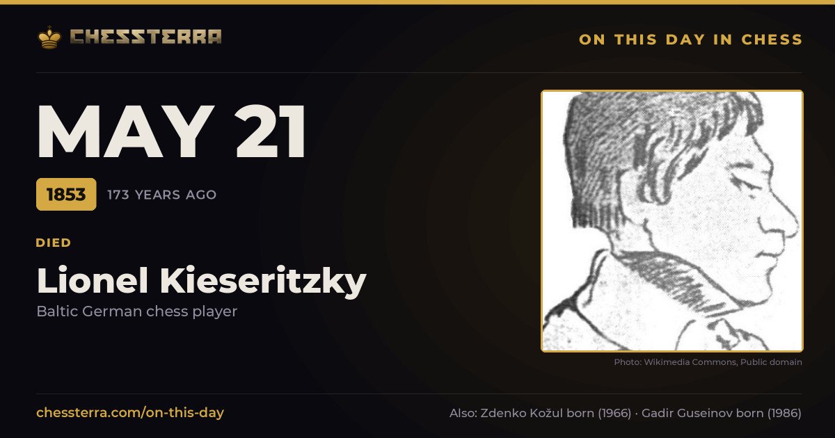 May 21, 1853: Lionel Kieseritzky died. On this day in chess history.