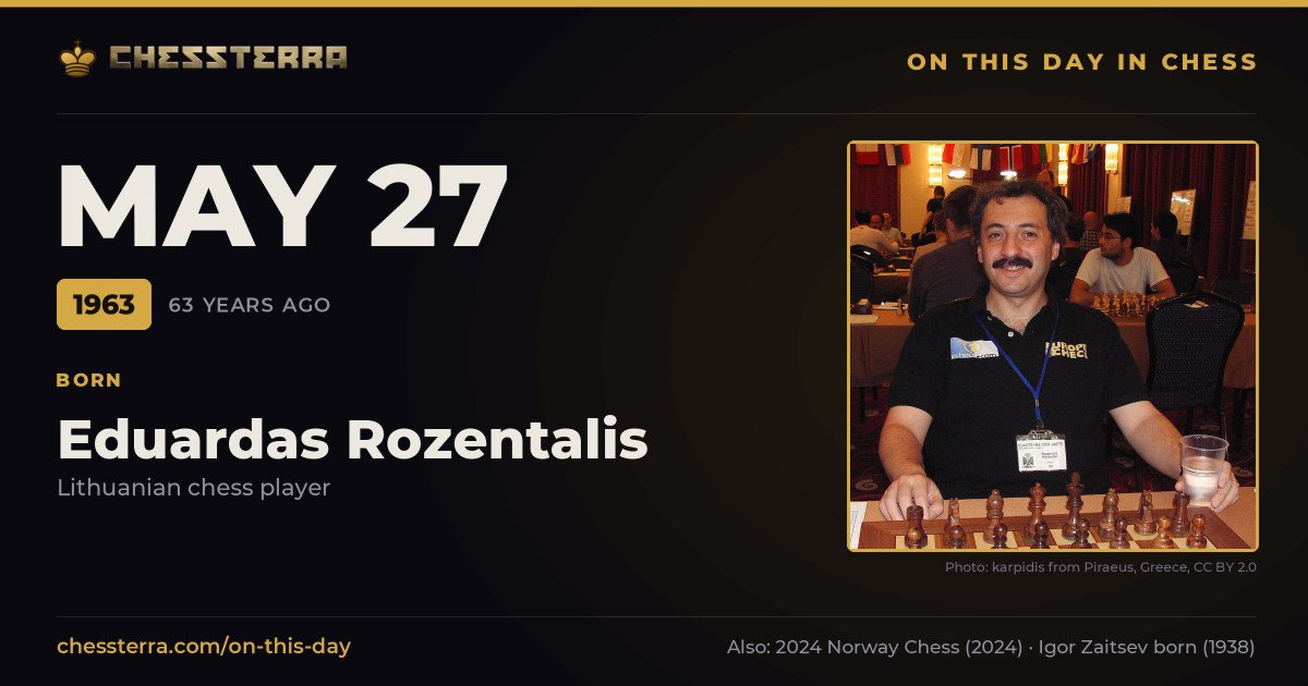 May 27, 1963: Eduardas Rozentalis was born. On this day in chess history.