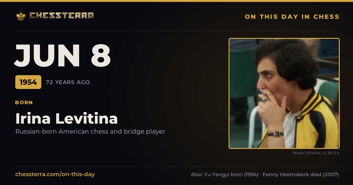 June 8, 1954: Irina Levitina was born. On this day in chess history.