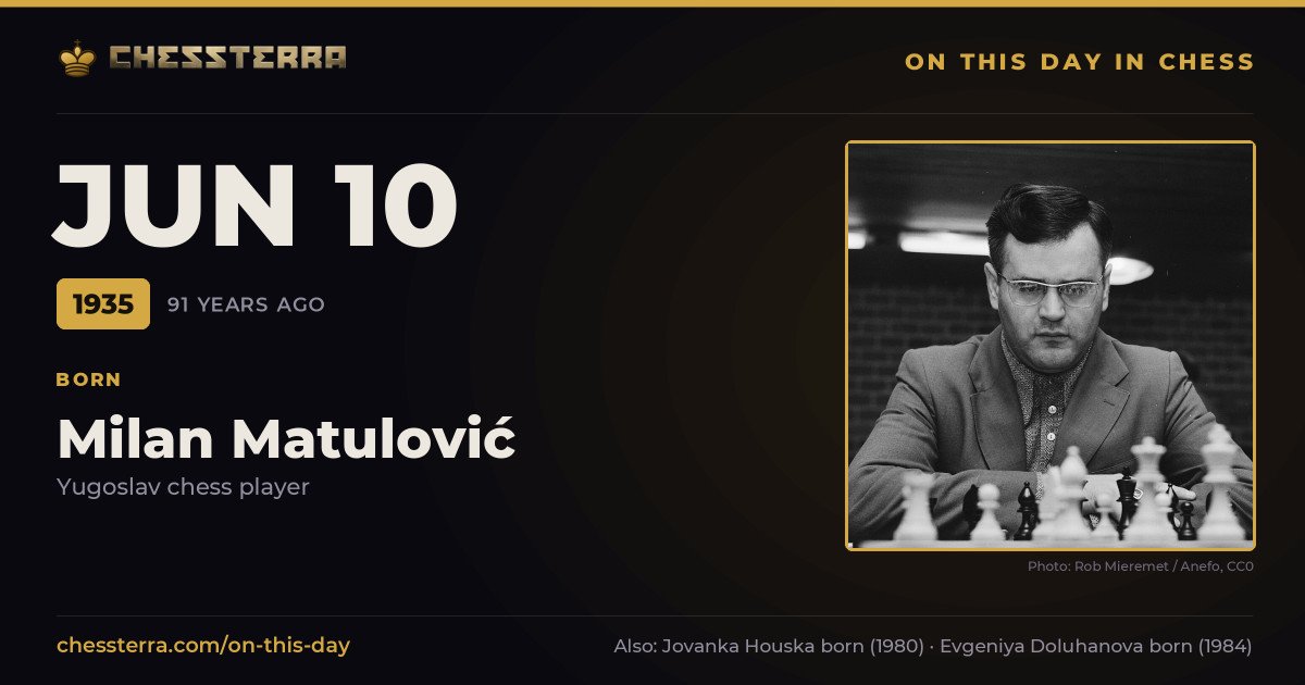 June 10, 1935: Milan Matulović was born. On this day in chess history.