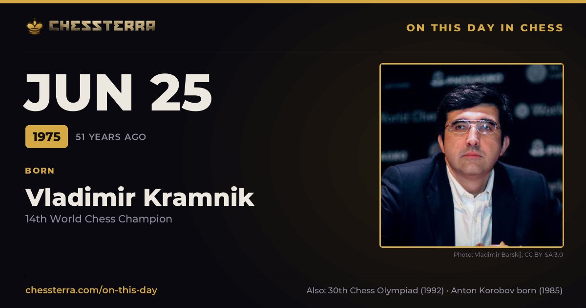 June 25, 1975: Vladimir Kramnik was born. On this day in chess history.