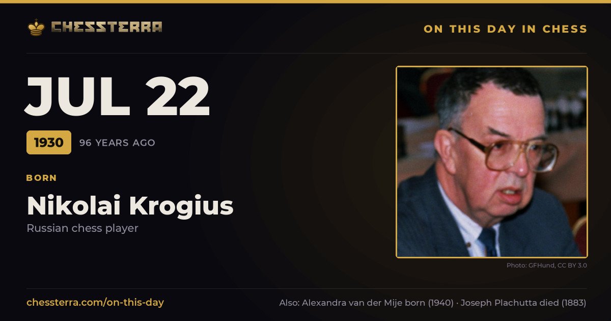 July 22, 1930: Nikolai Krogius was born. On this day in chess history.