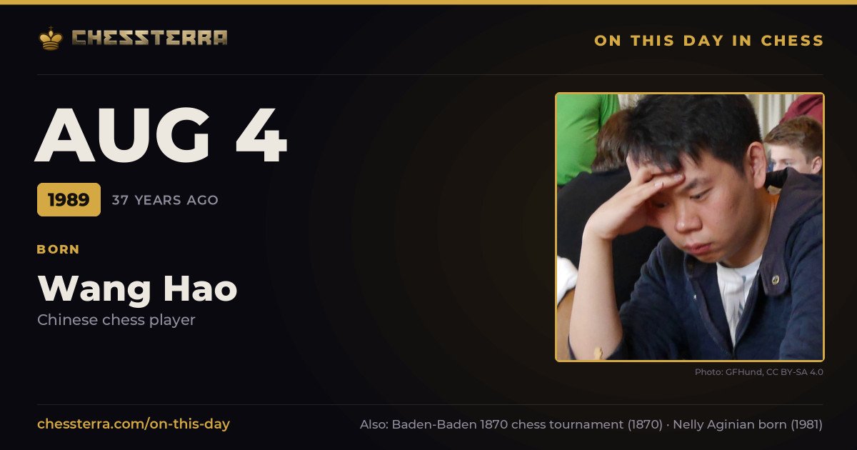 August 4, 1989: Wang Hao was born. On this day in chess history.