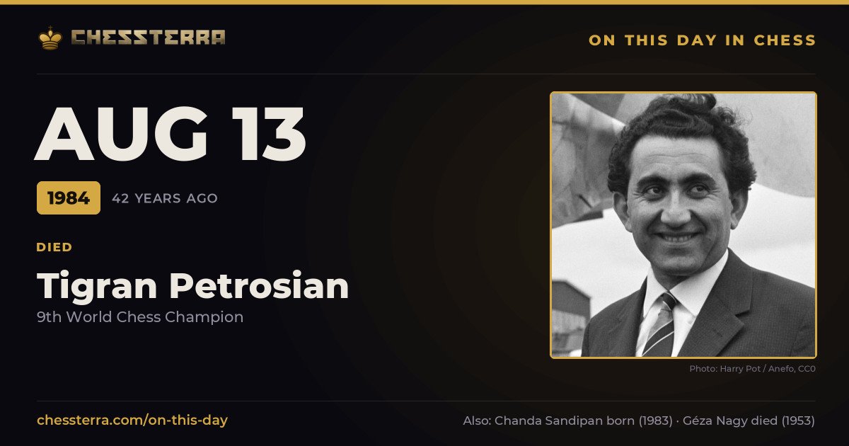 August 13, 1984: Tigran Petrosian died. On this day in chess history.