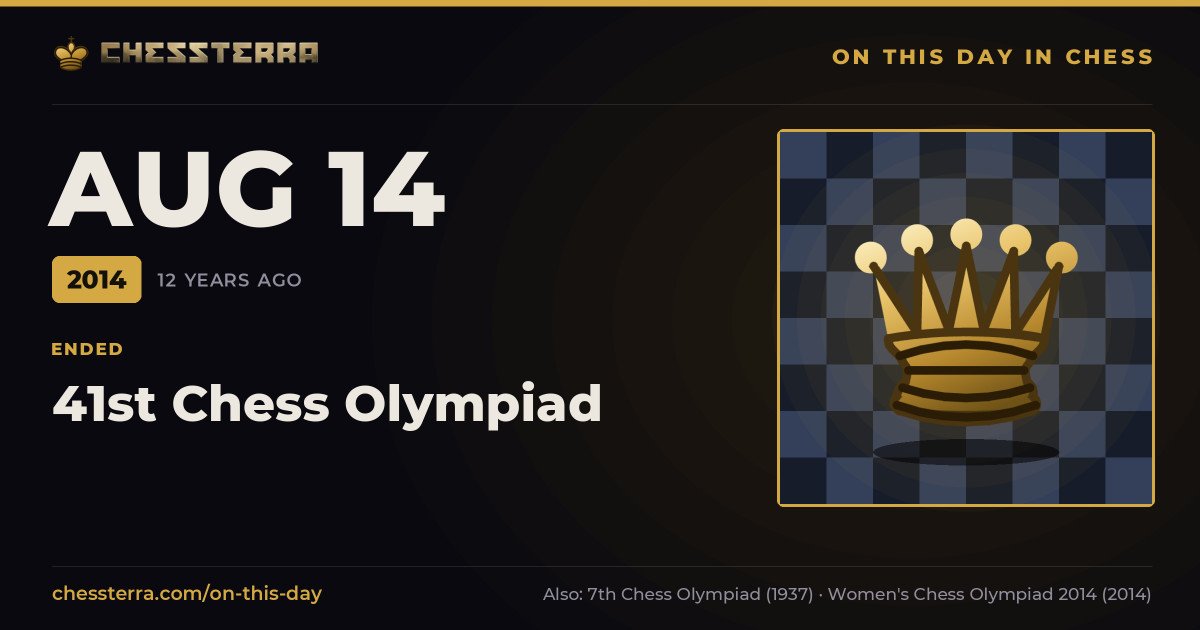 August 14, 2014: 41st Chess Olympiad ended. On this day in chess history.