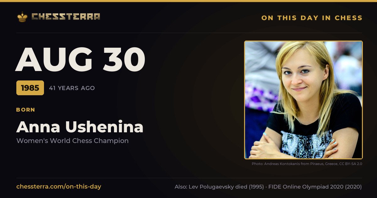 August 30, 1985: Anna Ushenina was born. On this day in chess history.