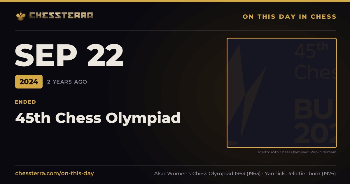 September 22, 2024: 45th Chess Olympiad ended. On this day in chess history.