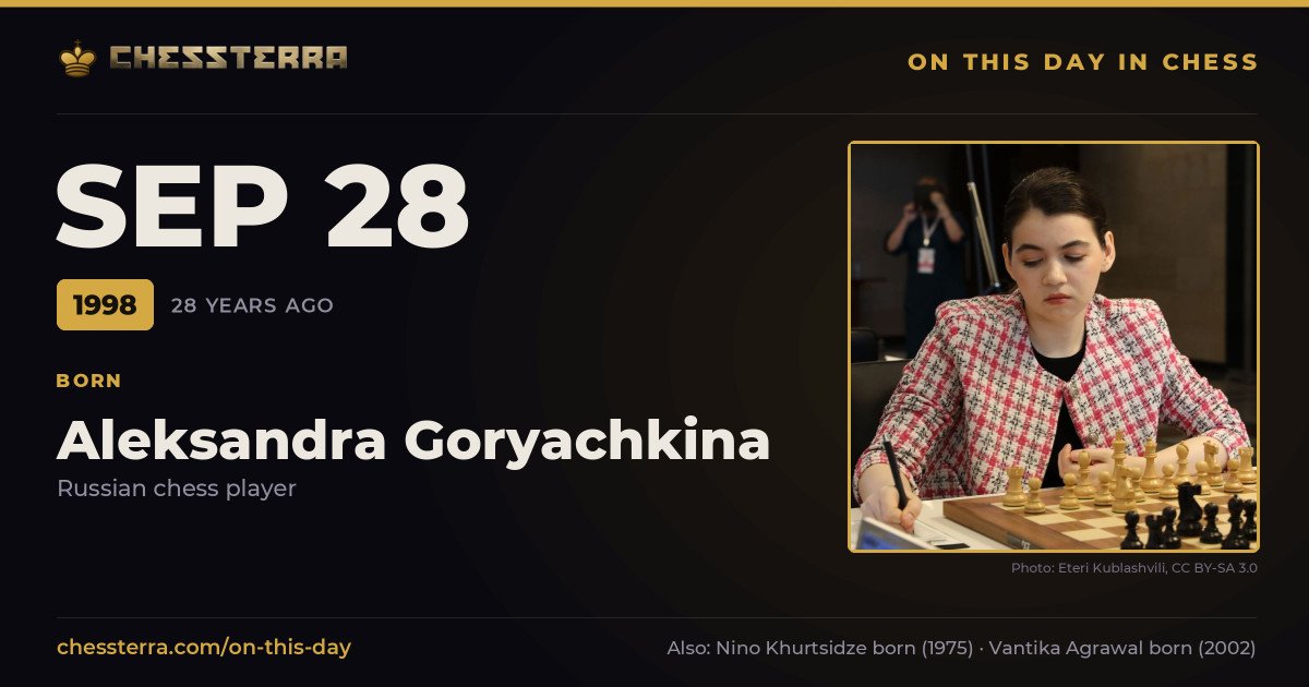 September 28, 1998: Aleksandra Goryachkina was born. On this day in chess history.