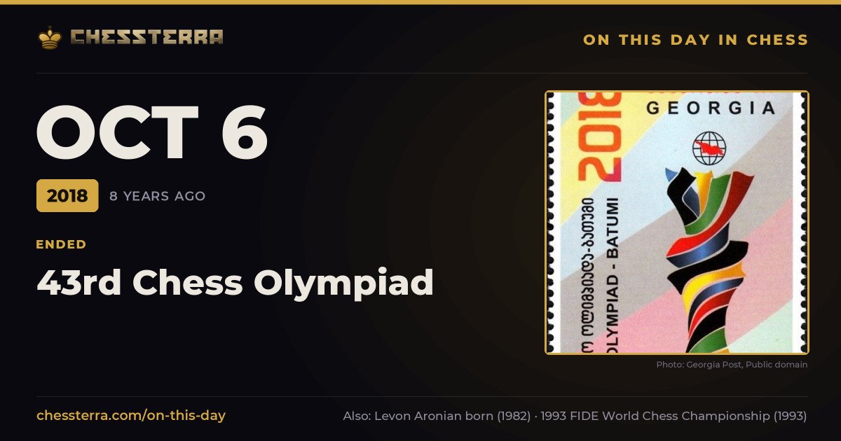 October 6, 2018: 43rd Chess Olympiad ended. On this day in chess history.