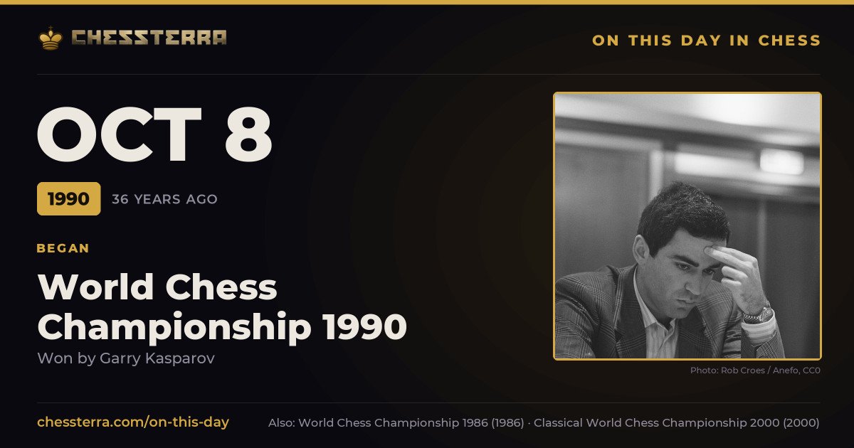 October 8, 1990: World Chess Championship 1990 began, won by Garry Kasparov. On this day in chess history.