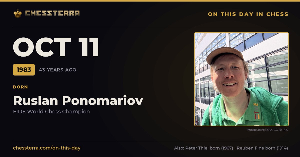 October 11, 1983: Ruslan Ponomariov was born. On this day in chess history.
