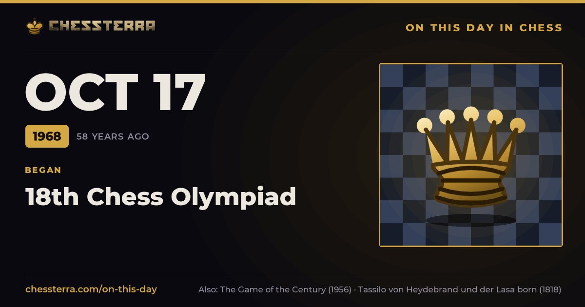 October 17, 1968: 18th Chess Olympiad began. On this day in chess history.