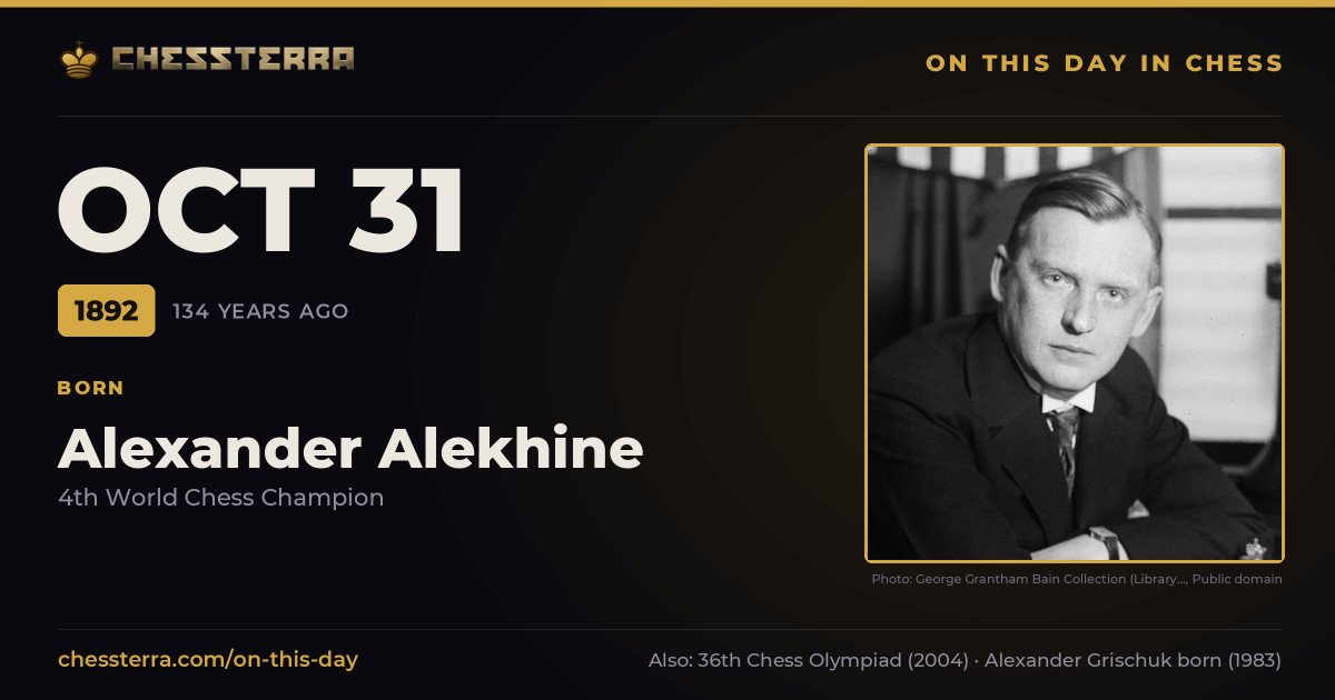 October 31, 1892: Alexander Alekhine was born. On this day in chess history.