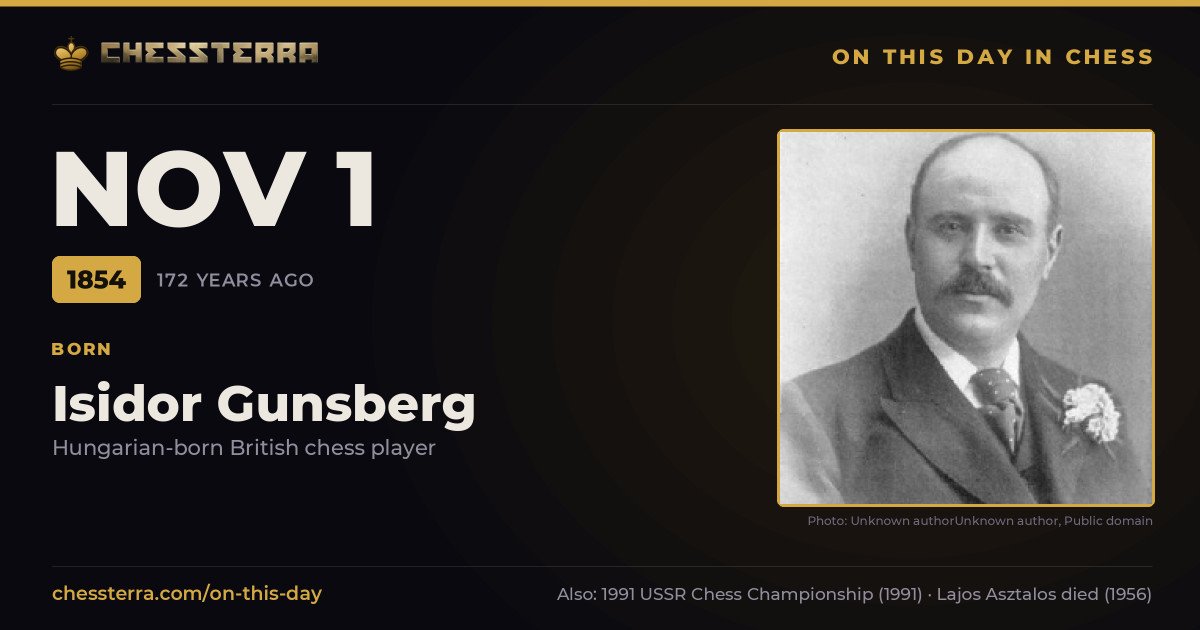 November 1, 1854: Isidor Gunsberg was born. On this day in chess history.