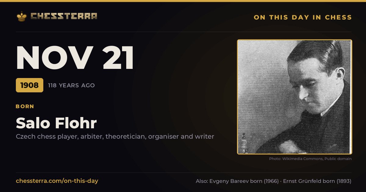 November 21, 1908: Salo Flohr was born. On this day in chess history.